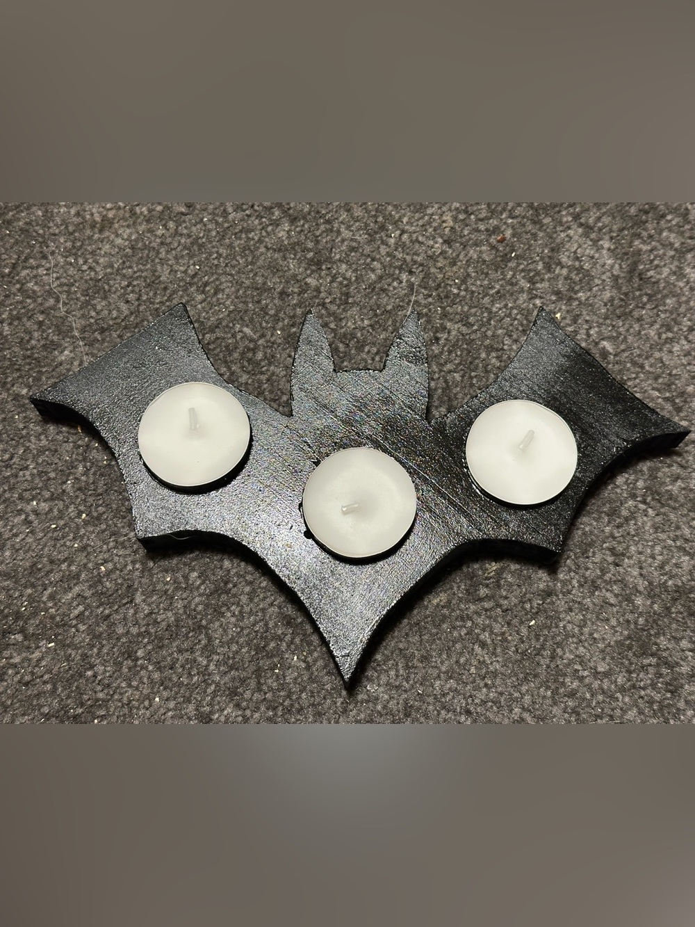 Wooden Black Bat-Shaped Tealight Candle Holder - homemade